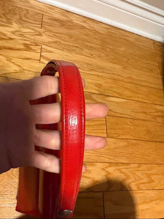 Red Leather Top-Handle Shoulder Bag with Silver D-Ring Accent - Picture 14 of 15